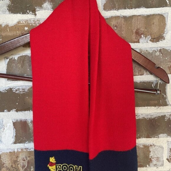 Winne‎ The Pooh Scarf Kid's Knit Pom Pom Red Yellow Blue Stripes Embroidered 43" - Picture 3 of 7